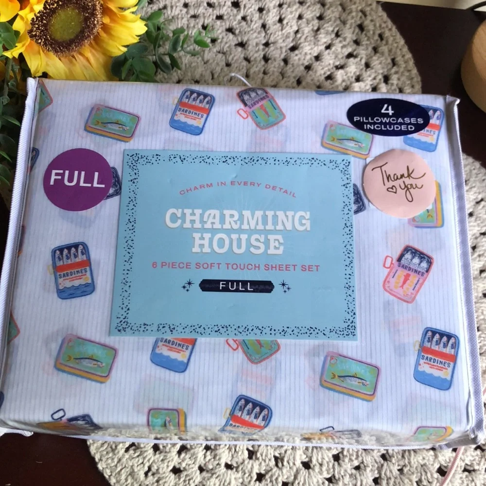 Charming House FULL Sheet Set - Sardine Tin Print - White & Pastel